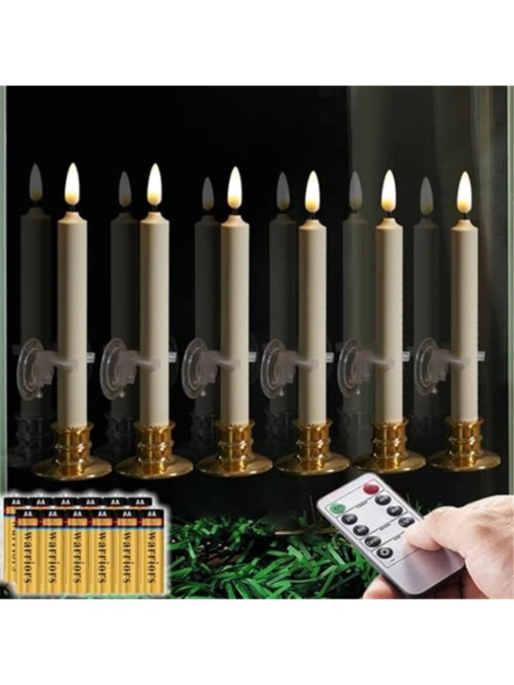 6PACK Flameless 8'' Window Candles +12 AA Batteries(Include)+6 Suction Cup